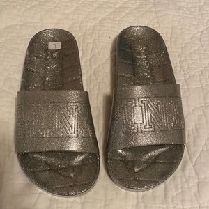PINK Victoria's Secret Silver Glitter Slide Sandals